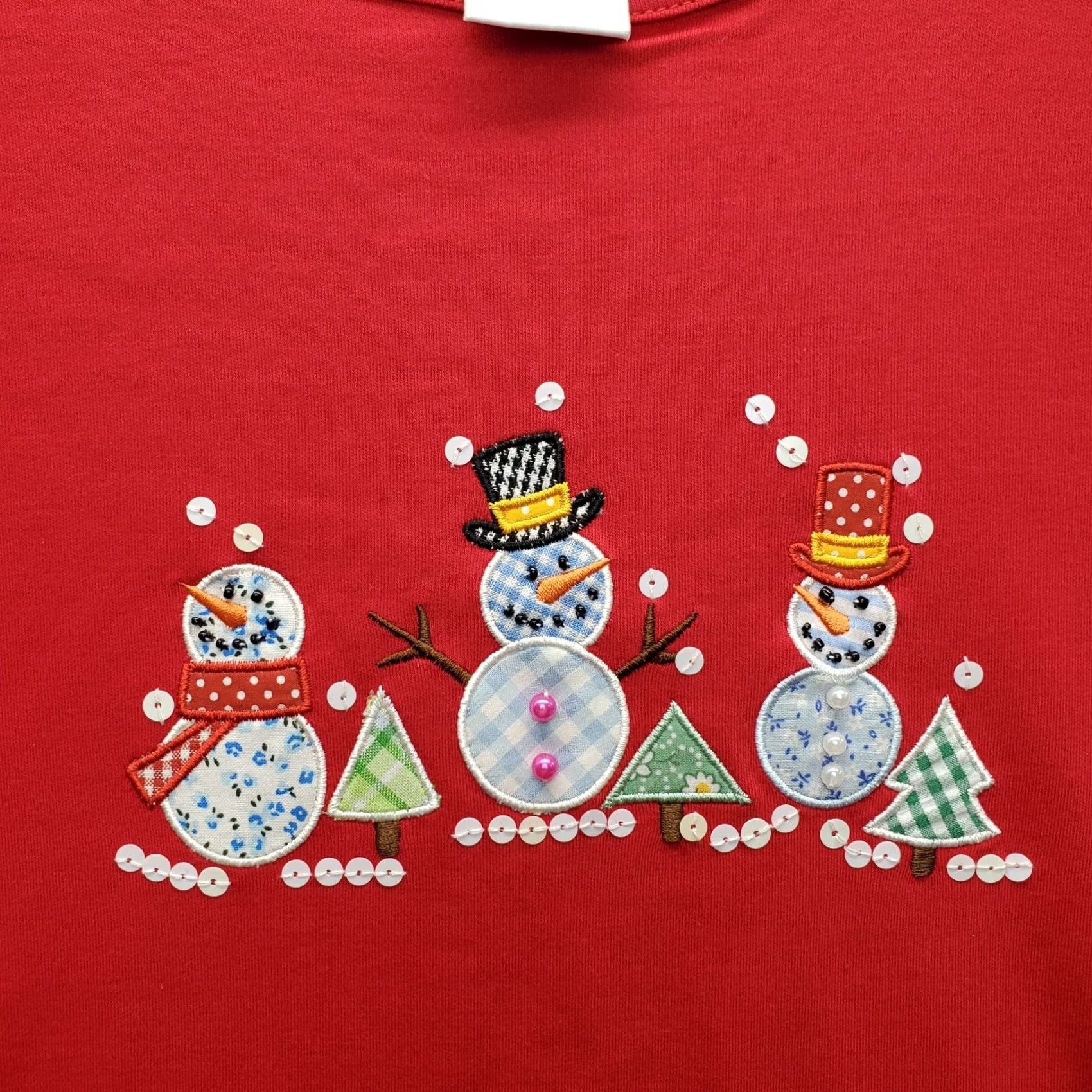 Quacker Factory Quacker Factory T-Shirt Womens XL Red Embroidered Christmas Snowman Pullover Size XL / US 12-14 / IT 48-50 - 7 Thumbnail