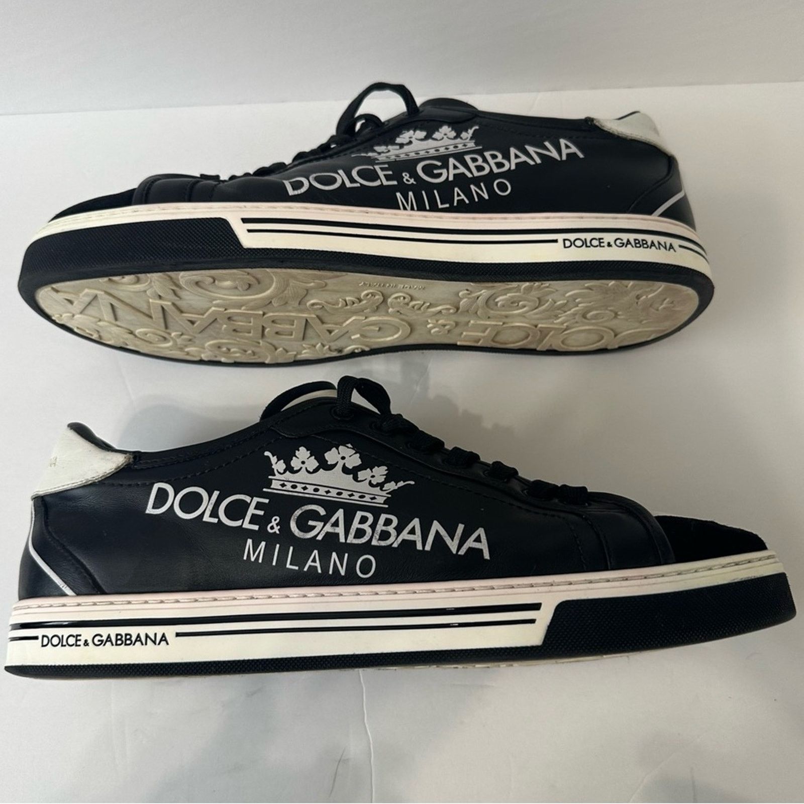 Dolce & Gabbana Roma Low Top Sneakers size US 11 Black Leather Milano Crown Size US 11 / EU 44 - 3 Thumbnail