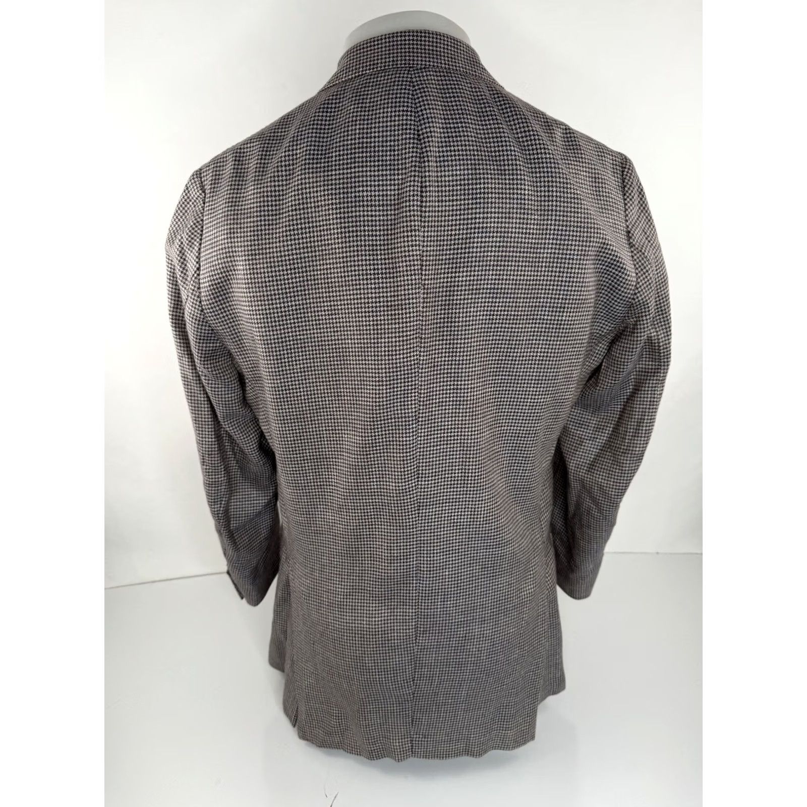 Vintage LUCIANO BARBERA Blazer Jacket / Houndstooth Cashmere Linen Silk US 42 Three-Button Brown Beige Men Blazer Mens Size 42R - 4 Thumbnail