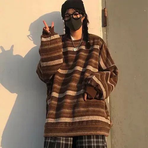 Japanese Brand Striped Oversize Pullovers Size ONE SIZE - 1 Thumbnail