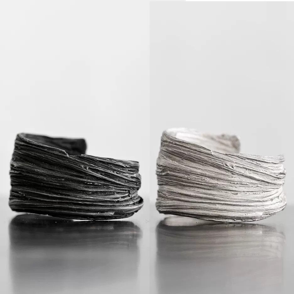 DETAJ Detaj Distressed Hair Texture 925 2-Tone Silver Bracelet Size ONE SIZE - 1 Thumbnail