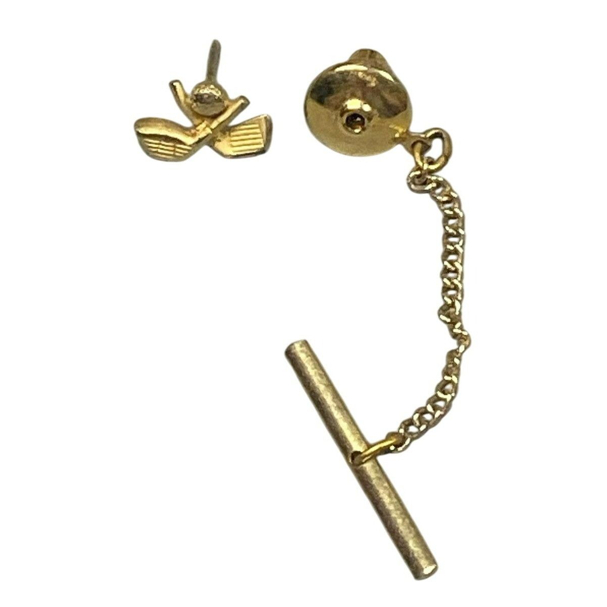 Other Vintage Gold Tone Golf Ball & Club Tie Tack With Chain & Bar Size ONE SIZE - 4 Thumbnail