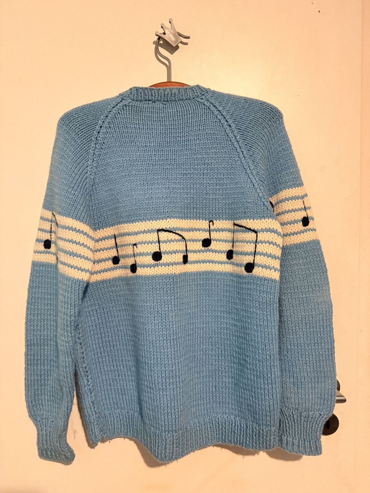 Other Vintage 80s Handmade European "Musical Note" Knit - Sky Blue Size US XL / EU 56 / 4 - 2 Thumbnail