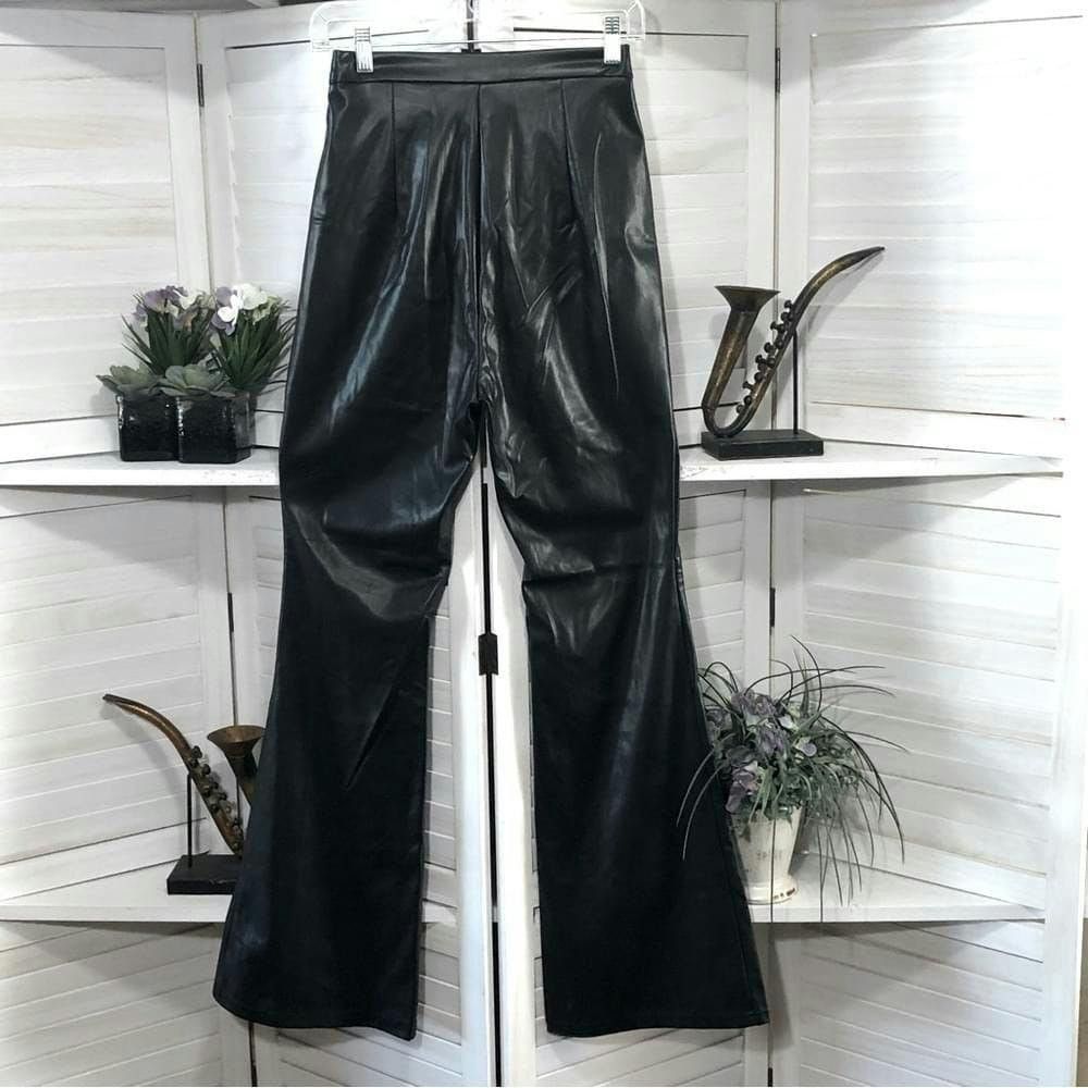 Shein Shein high rise retro black leather bell bottom pants sz 4 Size 27" / US 4 / IT 40 - 2 Thumbnail