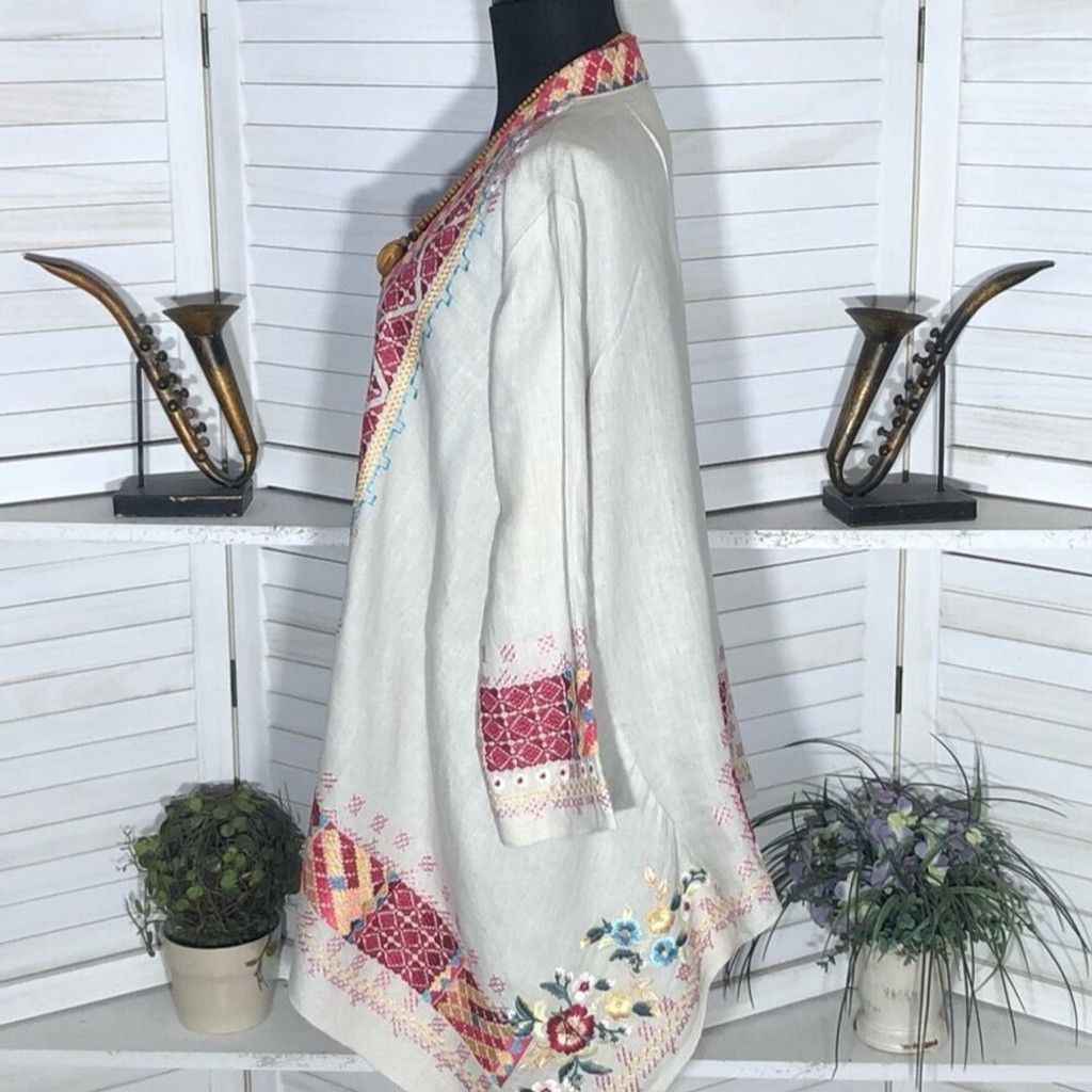 Johnny Was Johnny Was Kimono Drape Cardigan Embroidered Aztec Linen M Size L / US 10 / IT 46 - 4 Thumbnail