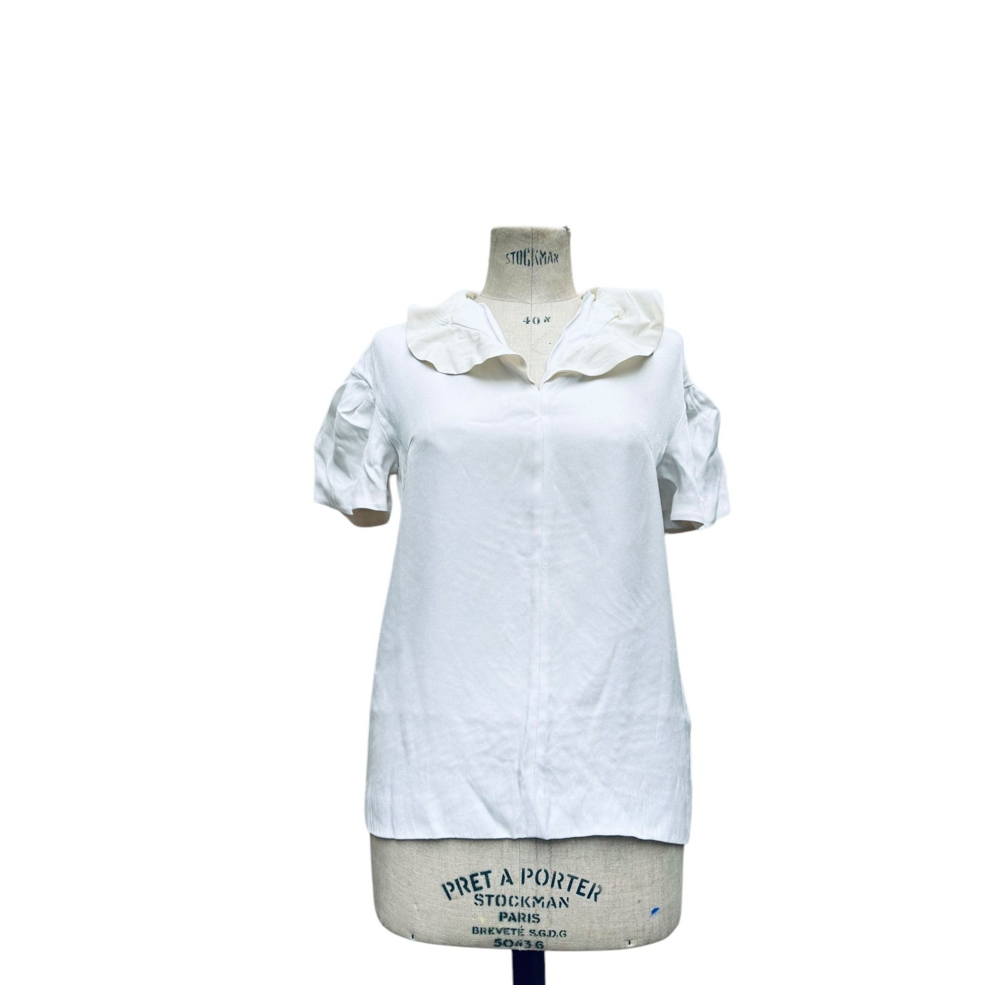 Miu Miu White viscose shirt with ruffled collar Size M / US 6-8 / IT 42-44 - 1 Thumbnail