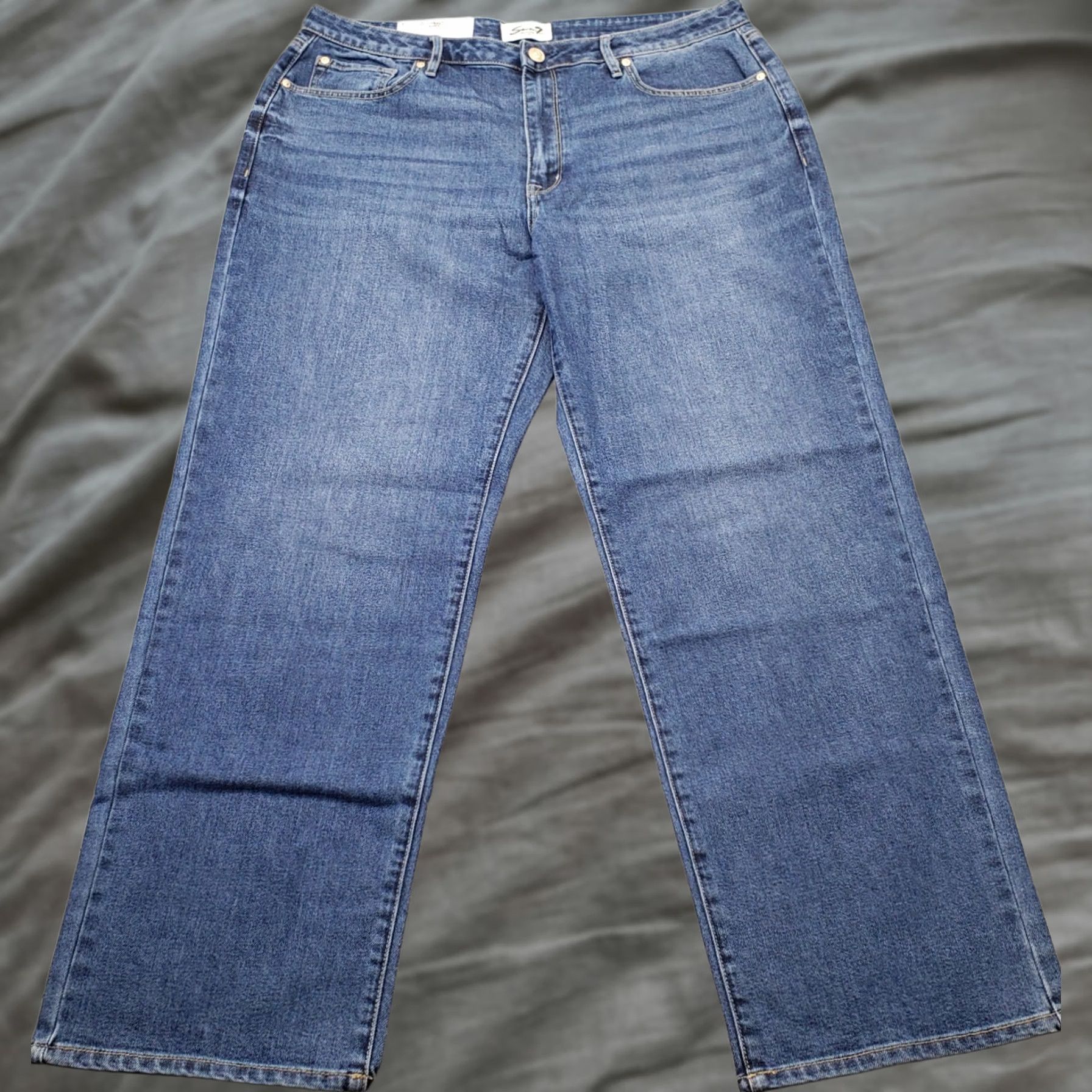 Vintage Seven7 Jeans Womens 14 Blue Denim Stretch Fitted Loose Fit High Rise Straight Leg Jeans Size 36" / US 14 / IT 50 - 1 Thumbnail
