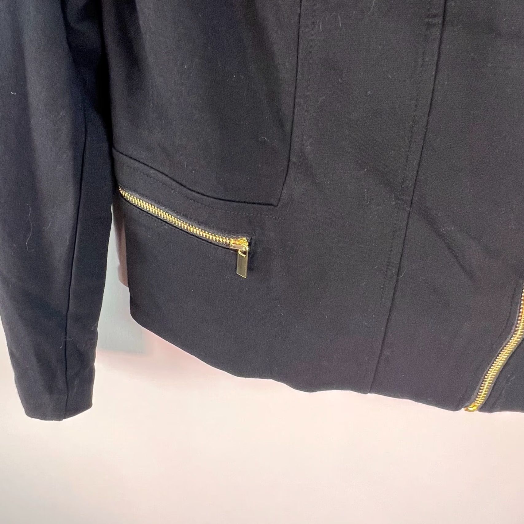 Vintage Iman Zip Blazer Womens Black Gold Trim Pockets Asymmetrical Zipper Size Large Size L / US 10 / IT 46 - 3 Thumbnail
