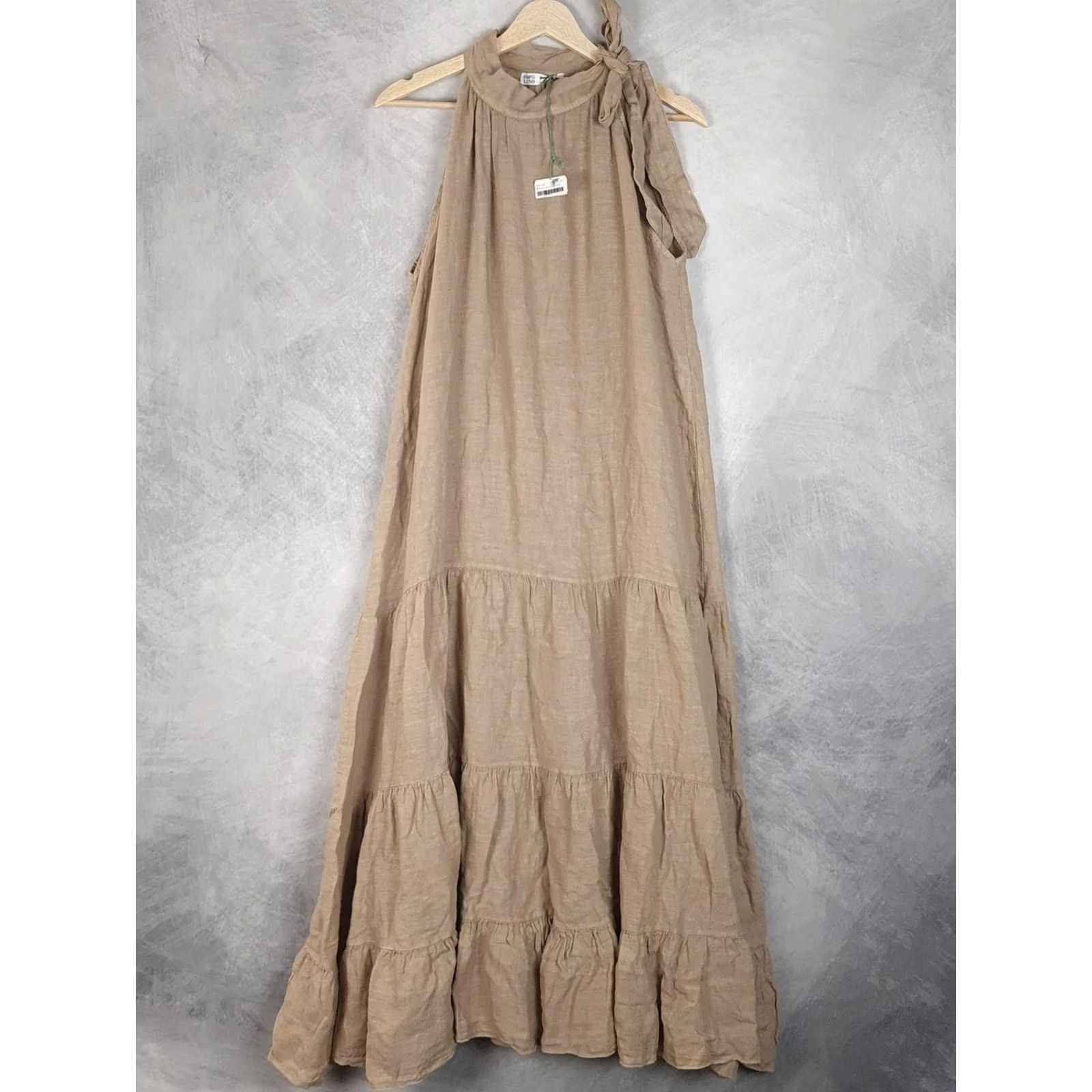 Vintage 100% Lino Dress Womens One Size Halter Maxi Linen Tie Bow Beach Boho Swing Casual Size ONE SIZE - 5 Thumbnail