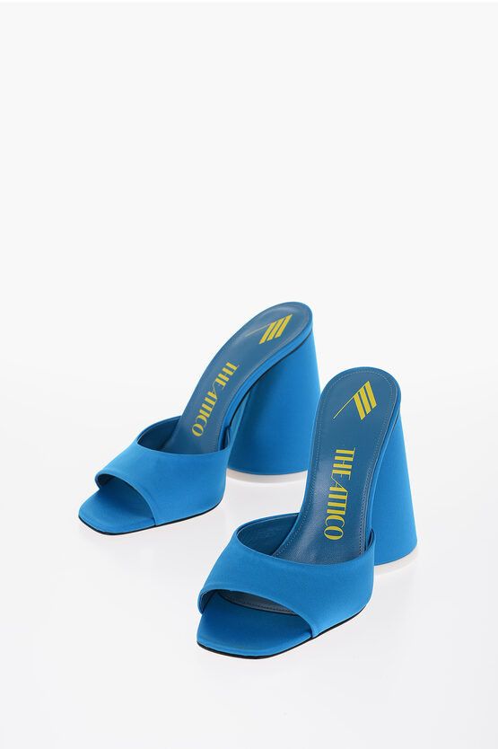 image of The Attico Satin Luz Mules With Conical Block Heel Shoes 10.5Cm in Blue, Women's (Size 8)