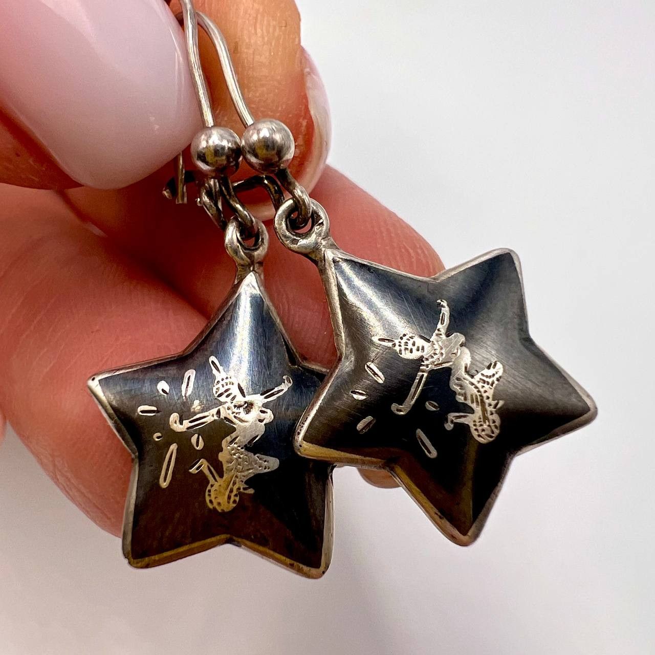 Jewelry x Vintage Earrings Stars Black Silver 925 Siam Goddess Mekkala, Women's