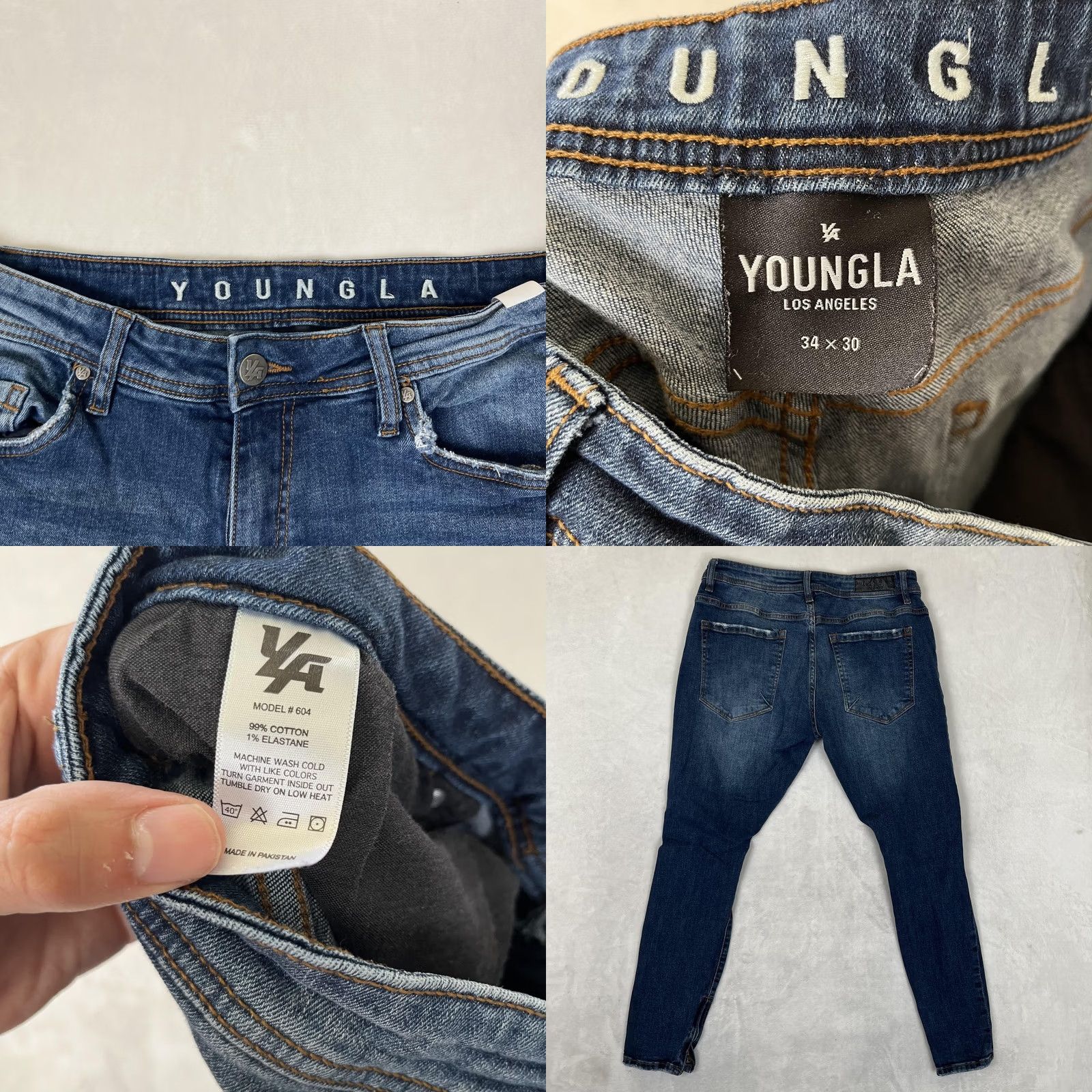 YoungLA YoungLA Jeans Mens 34x30 Blue Slim Skinny Ankle Zip Distressed Denim Size US 34 / EU 50 - 8 Thumbnail