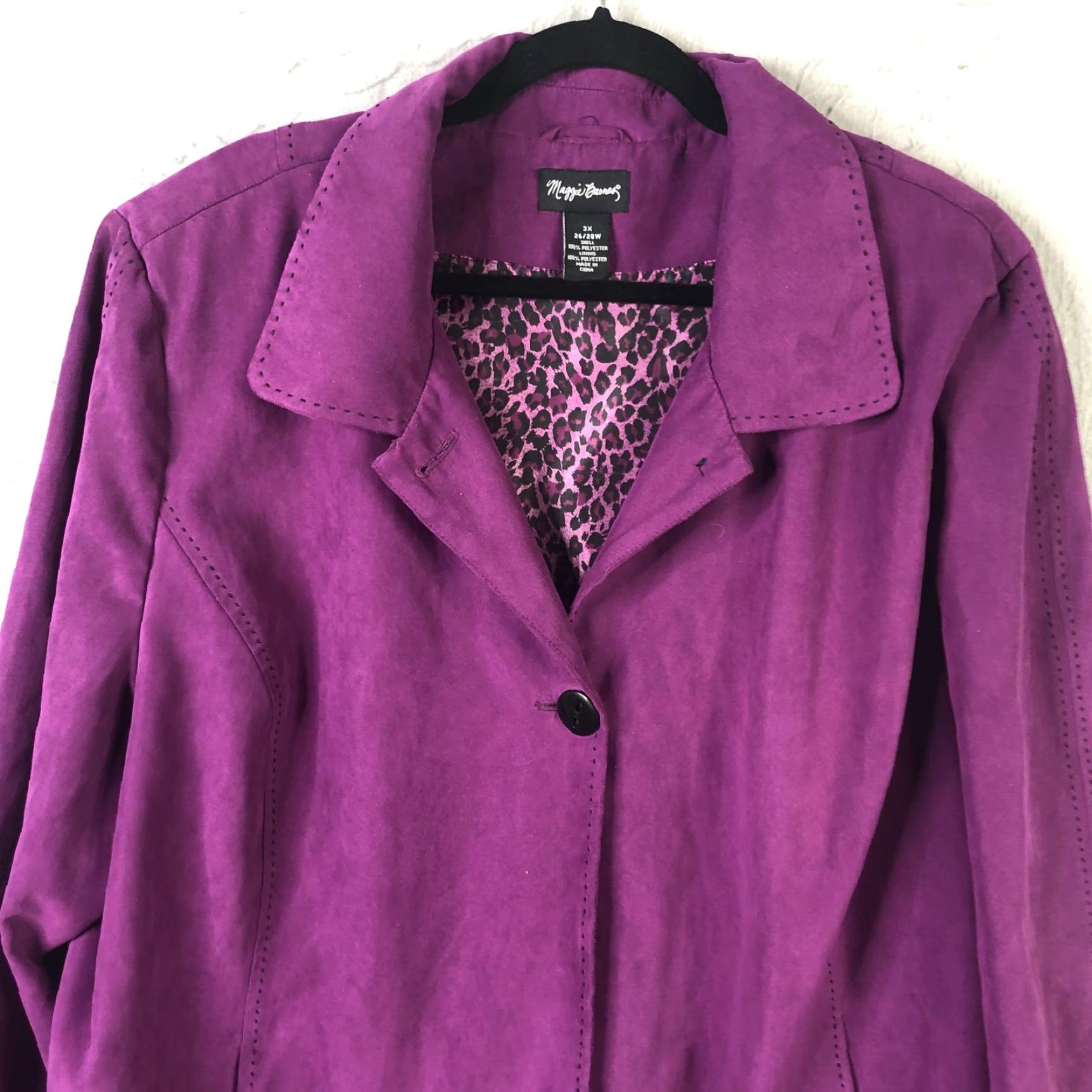Vintage Maggie Barnes Jacket Womens 3X Purple Faux Suede Leopard Lined Button Front Size XXL / US 16-18 / IT 52-54 - 7 Thumbnail