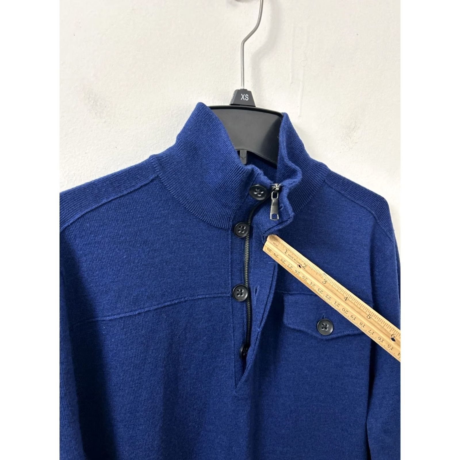 Banana Republic VINTAGE Banana Republic Sweater Mens M Blue 1/4 Zip Pullover L/S Mock Neck Wool Knit Pockets Men Size US M / EU 48-50 / 2 - 5 Thumbnail