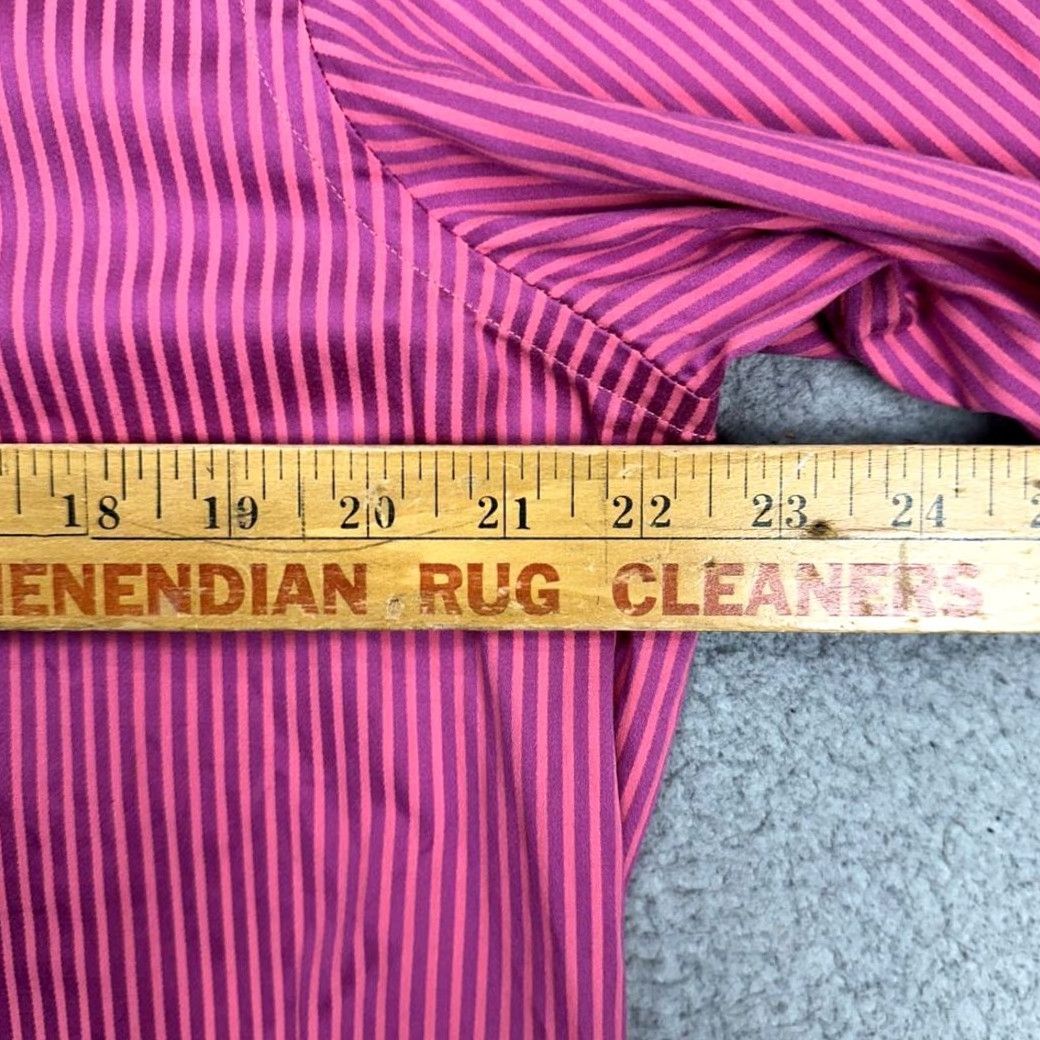 Robert Graham Robert Graham Dress Shirt Mens 16-41 Pink Purple Striped Flip Cuff Barrel Cuff Long Sleeve Cotton Casual Formal Preppy Mens Regular Size L Size 42R - 7 Thumbnail