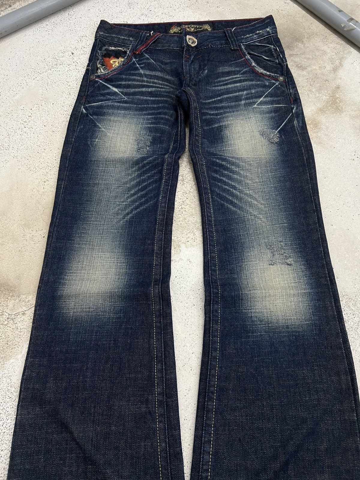 Hysteric Glamour Flare Red Pepper Japan Jean Patches Distressed Embroidery Size US 30 / EU 46 - 4 Thumbnail