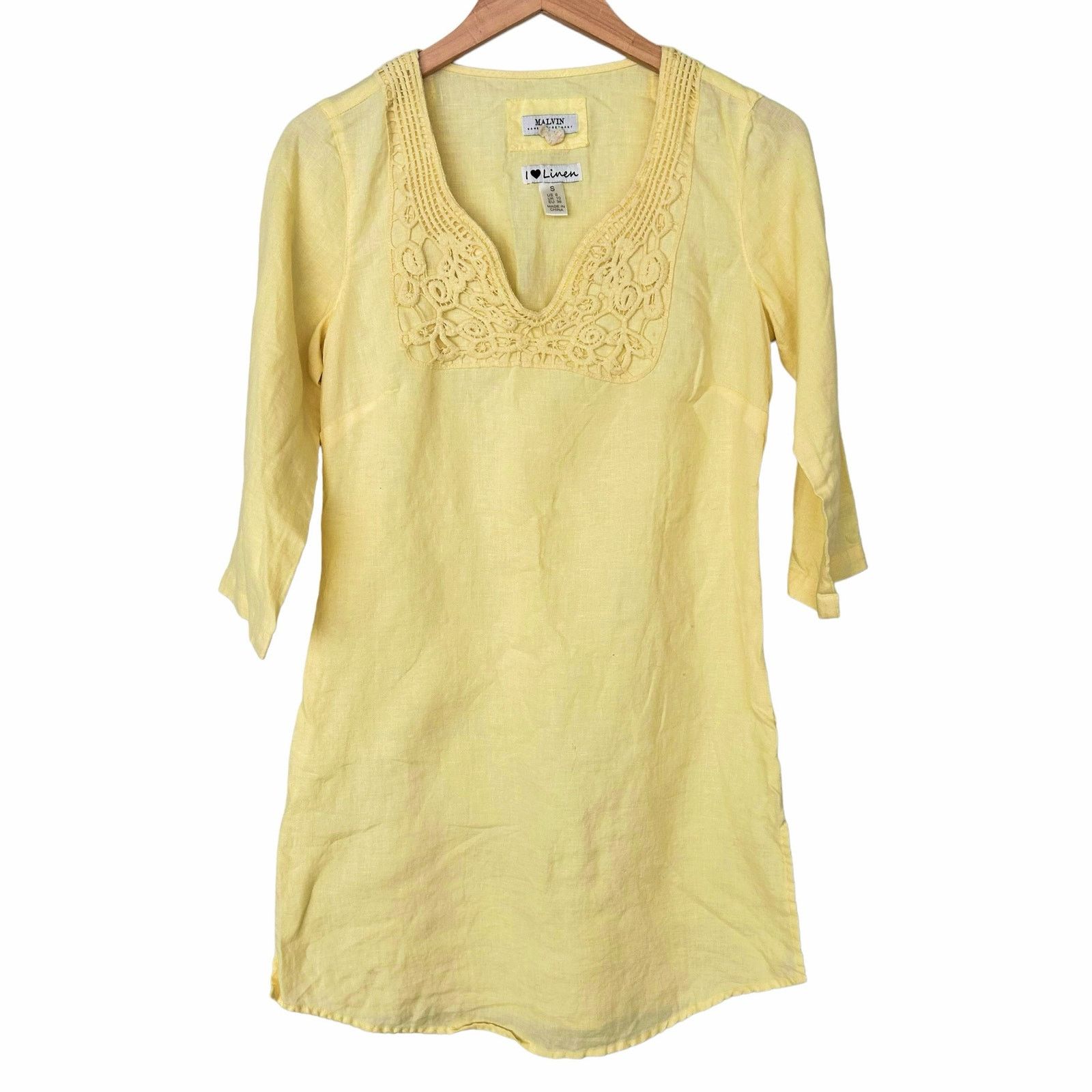 Other Malvin Yellow Linen Split Neck 3/4 Sleeve Dress Sz 6 Size M / US 6-8 / IT 42-44 - 1 Thumbnail