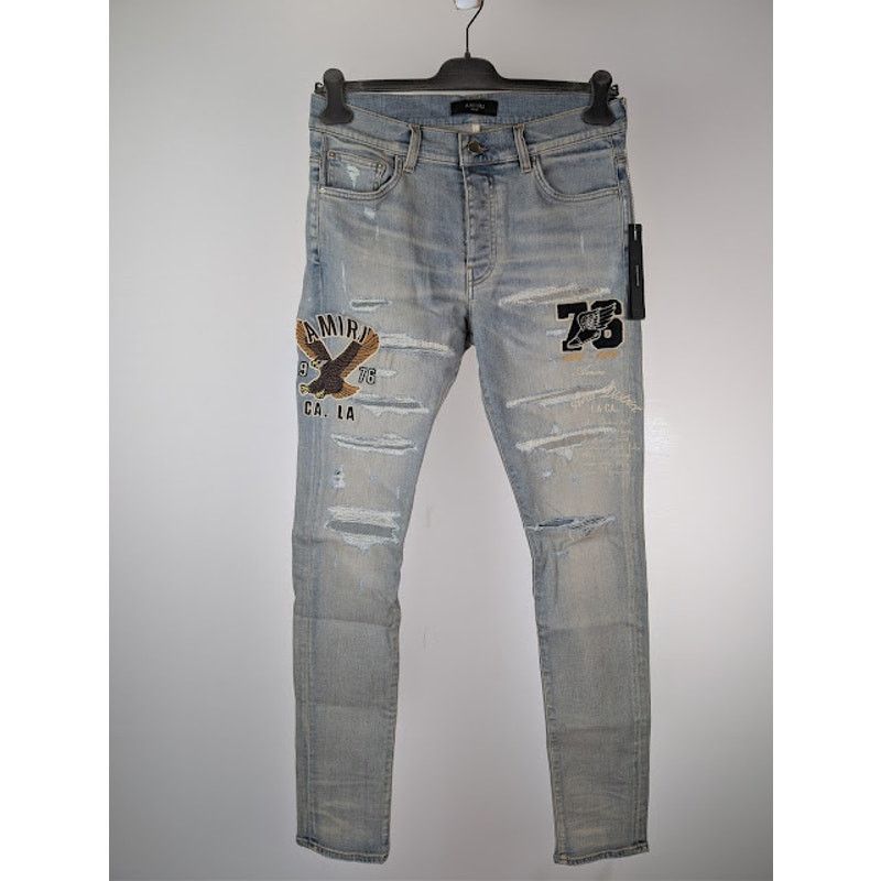 Amiri o1rshd1 Varsity Eagle Logo Skinny Jeans in Antique Indigo Size US 32 / EU 48 - 2 Thumbnail