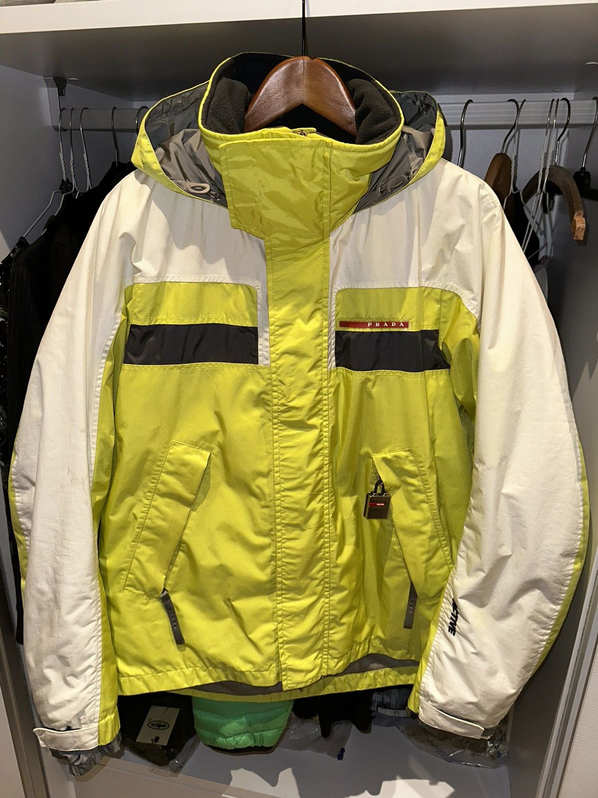 Image of Prada Ski Jacket in Yellow White, Men's (Size Large)