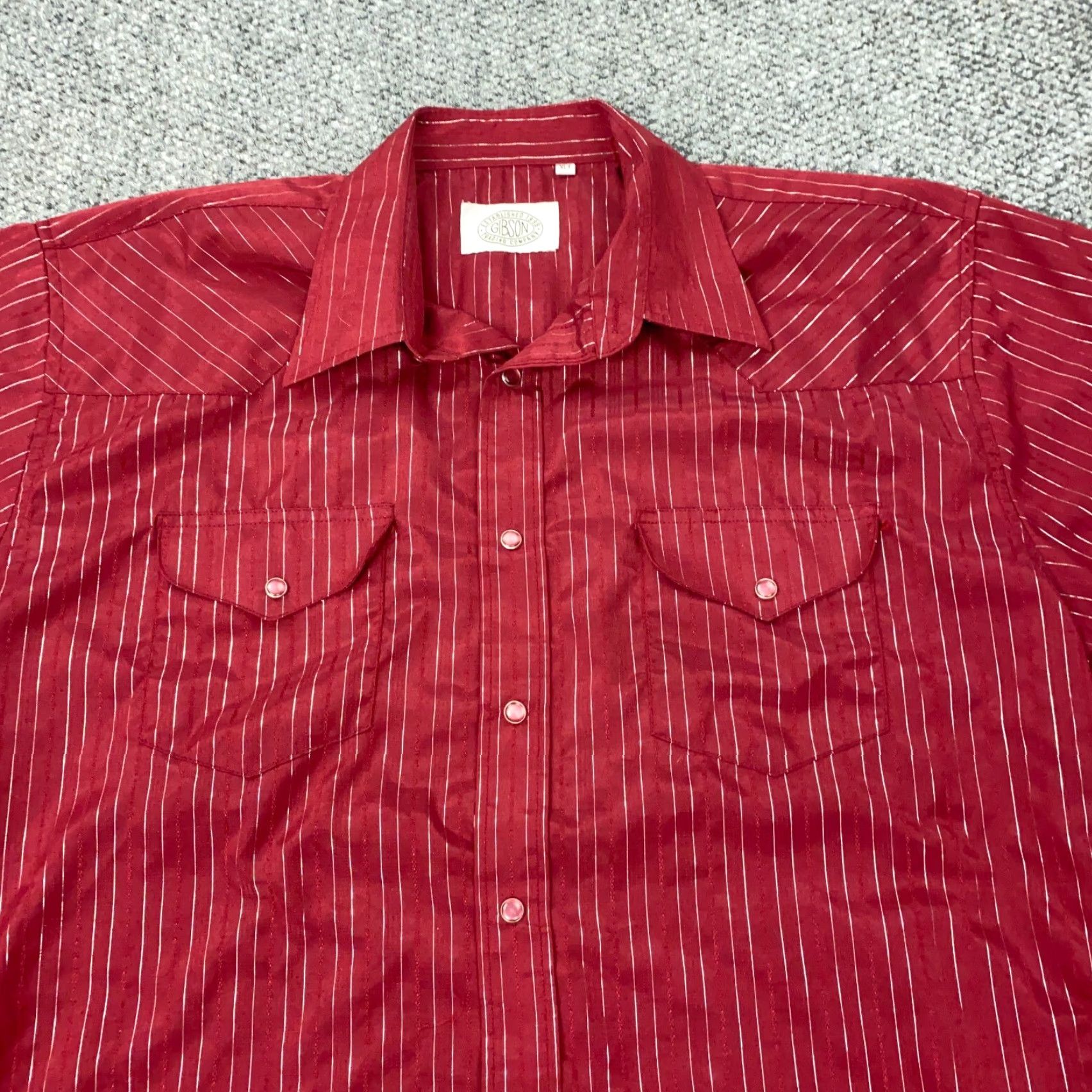 Vintage VINTAGE Gibson Trading Co Shirt XLT Red Pin Stripe Pearl Snap Western Rockabilly Men Size US XL / EU 56 / 4 - 2 Thumbnail