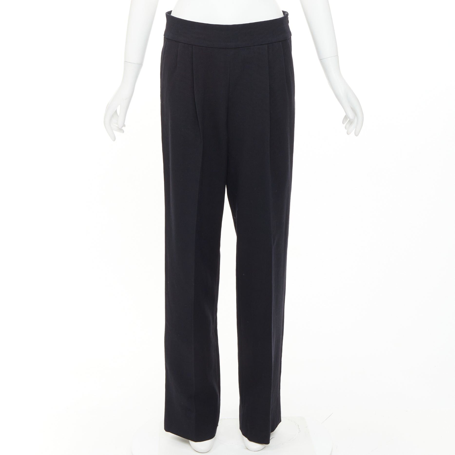 Dries Van Noten DRIES VAN NOTEN black wool cotton pleated front wide leg trousers pants FR38 M Size 28" / US 6 / IT 42 - 1 Thumbnail