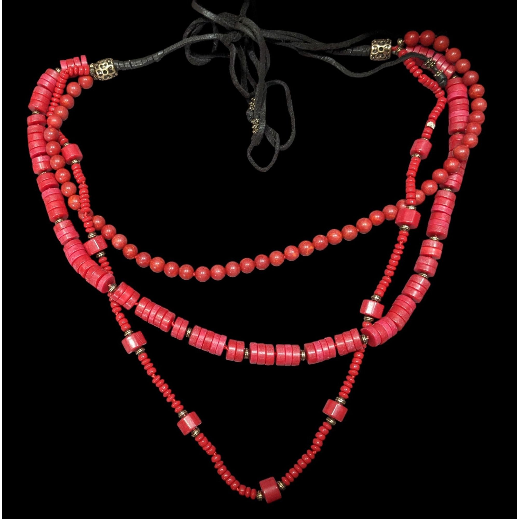 Other Vintage Red Stone And Glass Layered Tie-On Necklace Size ONE SIZE - 1 Thumbnail
