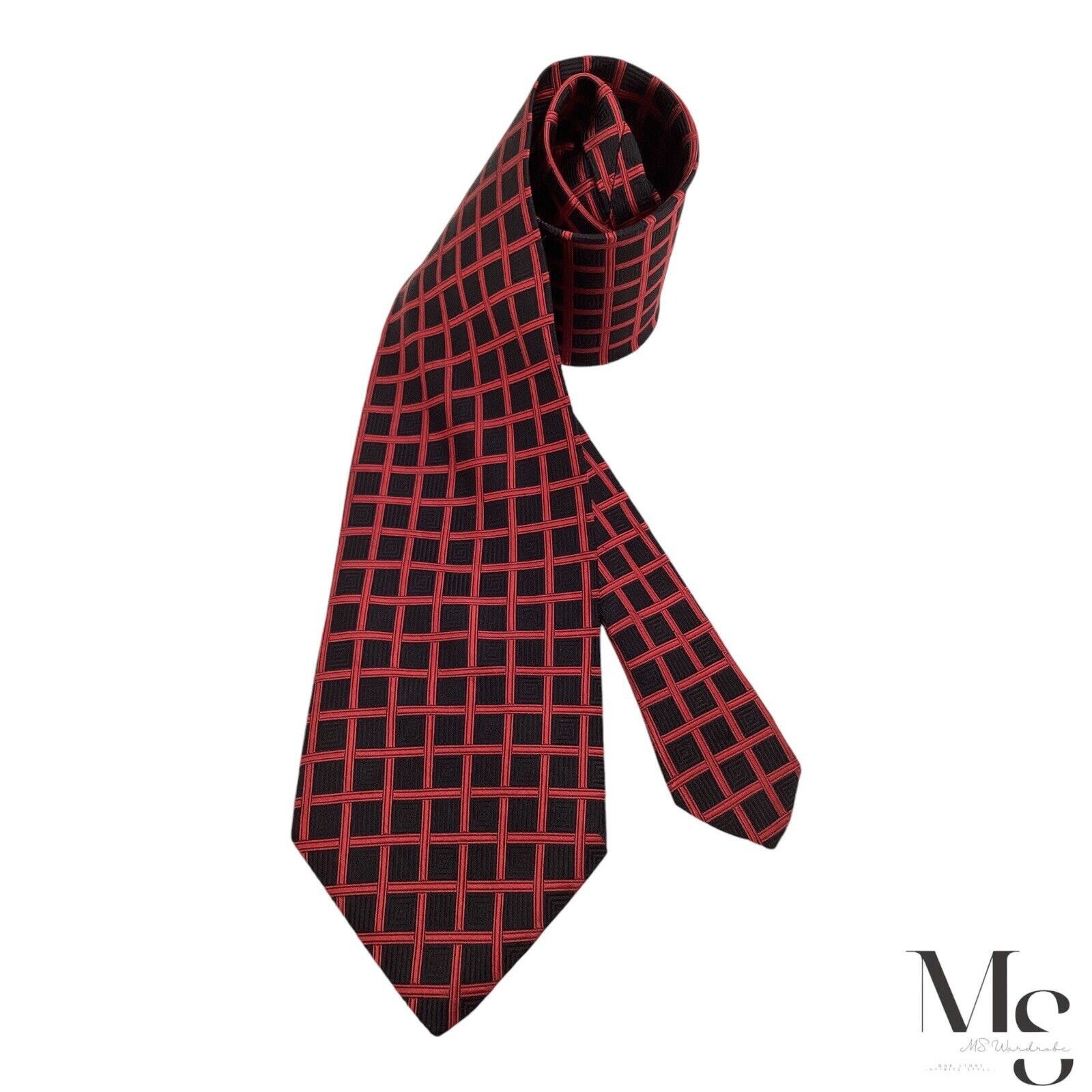 Other ECHO XL Red & Black Geometric Silk Tie Hand Tailored In Ital Size ONE SIZE - 1 Thumbnail