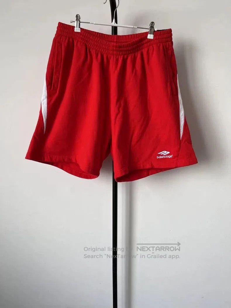 Balenciaga Red Color Block Casual Shorts.