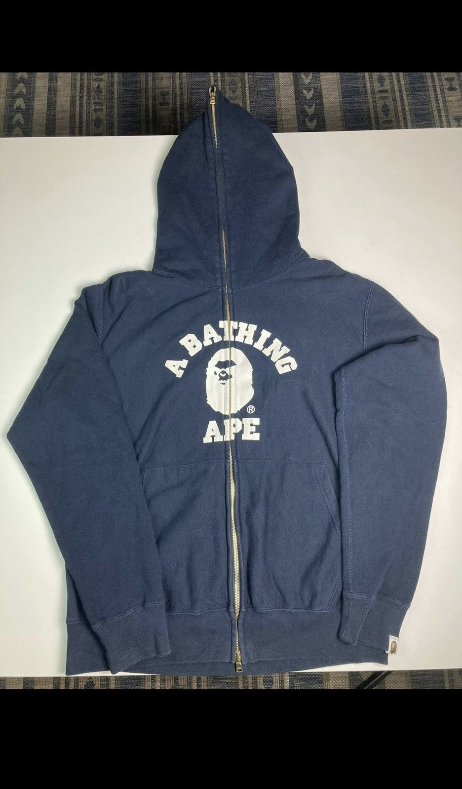 image of Bape College Full Zip Hoodie in Navy, Men's (Size Medium)