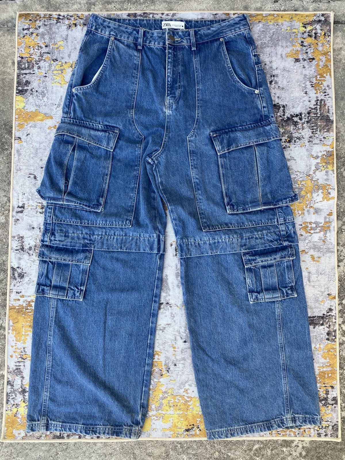 If Six Was Nine 🔥 Super Sick🔥 ZARA Baggy Denim Cargo Trousers Utility Pocket Size US 35 - 2 Thumbnail
