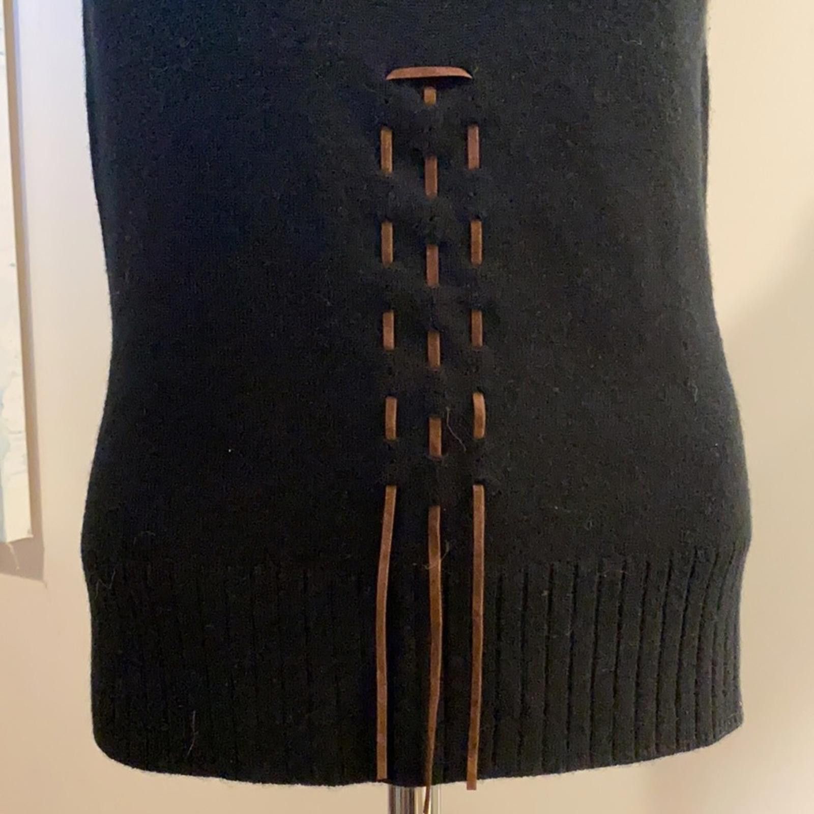 Other VTG Last Woman Black Sleeveless Turtleneck Suede Trim M/L Size M / US 6-8 / IT 42-44 - 3 Thumbnail