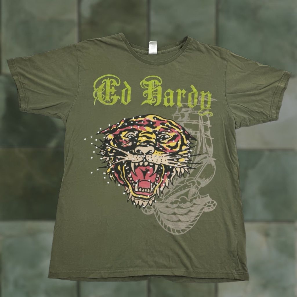Ed Hardy VINTAGE Ed Hardy T Shirt Mens Large Green Hipster Tattoo Designer Graphic Print Short Sleeve Crew Neck 90s Decade Size US L / EU 52-54 / 3 - 1 Thumbnail