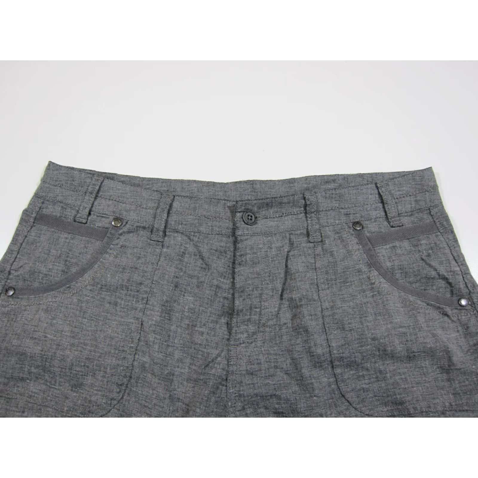 Vintage Aventura Bristol Bermuda Shorts Women Size 12 Grey Hemp Stretch Pockets 6.5" Inseam 36" Waist Regular Rise Mid Zip Front Yoga Casual Activewear Size 25" / US 0 / IT 36 - 5 Thumbnail