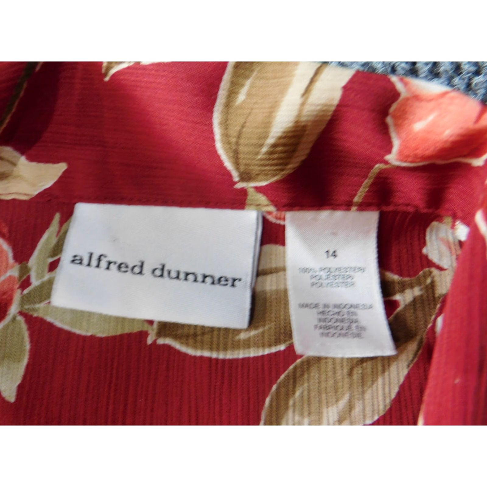 Vintage Alfred Dunner Womens Button-Up Blouse 14 Red Floral Collared Short Sleeve Casual Size XL / US 12-14 / IT 48-50 - 4 Thumbnail