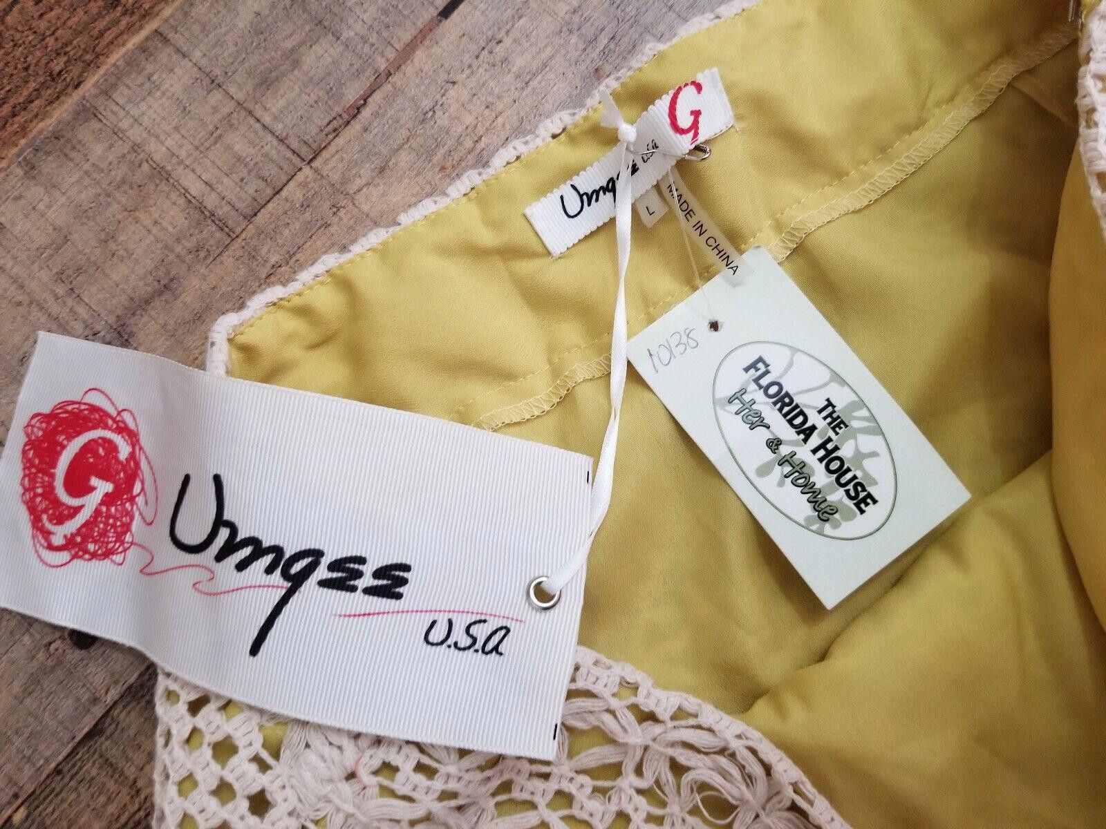 Designer Umgee Skirt small Crochet Beige Over Yellow Mini Short boho Size 28" / US 6 / IT 42 - 4 Thumbnail
