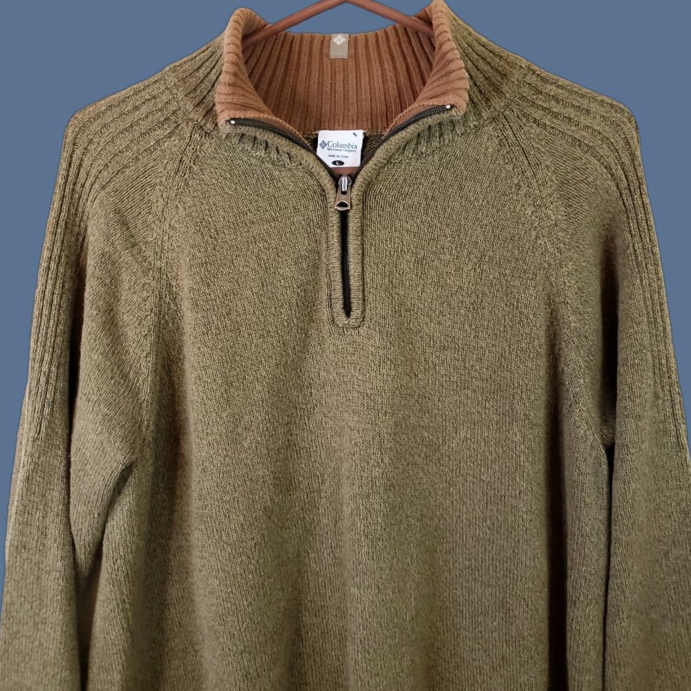 Olive Columbia Mens Size L Olive Green 1/4 Zip Pullover Sweater Knit Outdoors Mens Regular Size US L / EU 52-54 / 3 - 1 Thumbnail