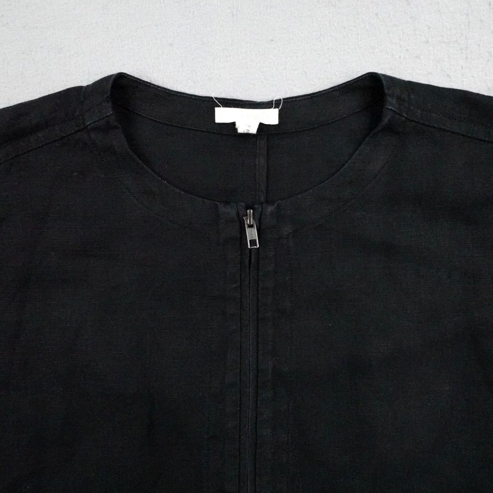 Eileen Fisher Eileen Fisher Jacket Womens Small Black Organic Linen Collarless Full Zip Up Size S / US 4 / IT 40 - 2 Thumbnail