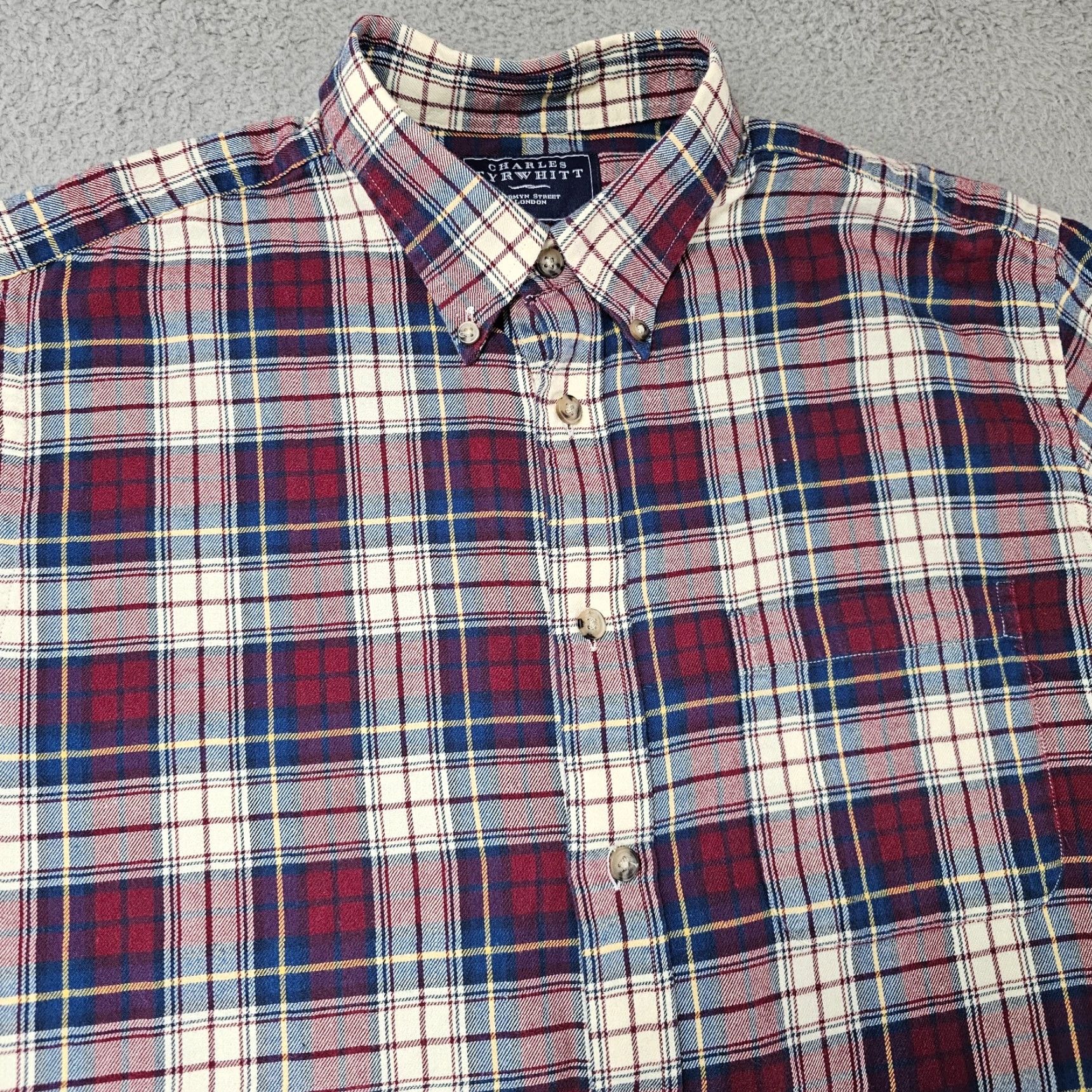 Charles Tyrwhitt Charles Tyrwhitt Shirt Mens Medium Red Check Brushed Twill Button Up Long Sleeve Size US M / EU 48-50 / 2 - 2 Thumbnail