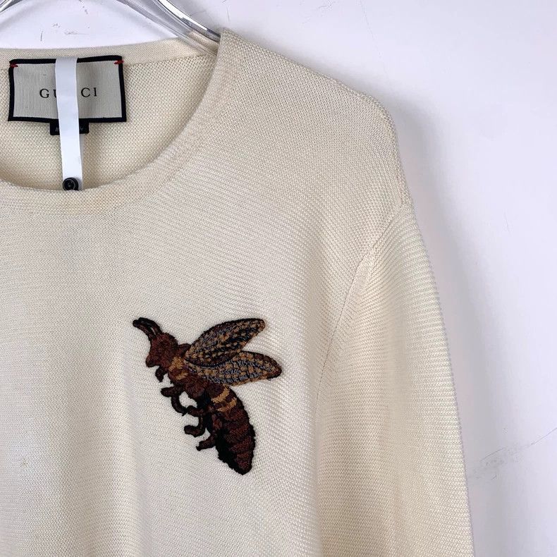 Gucci Gucci Little bee embroidery striped trim beige round-neck l Size US L / EU 52-54 / 3 - 3 Thumbnail