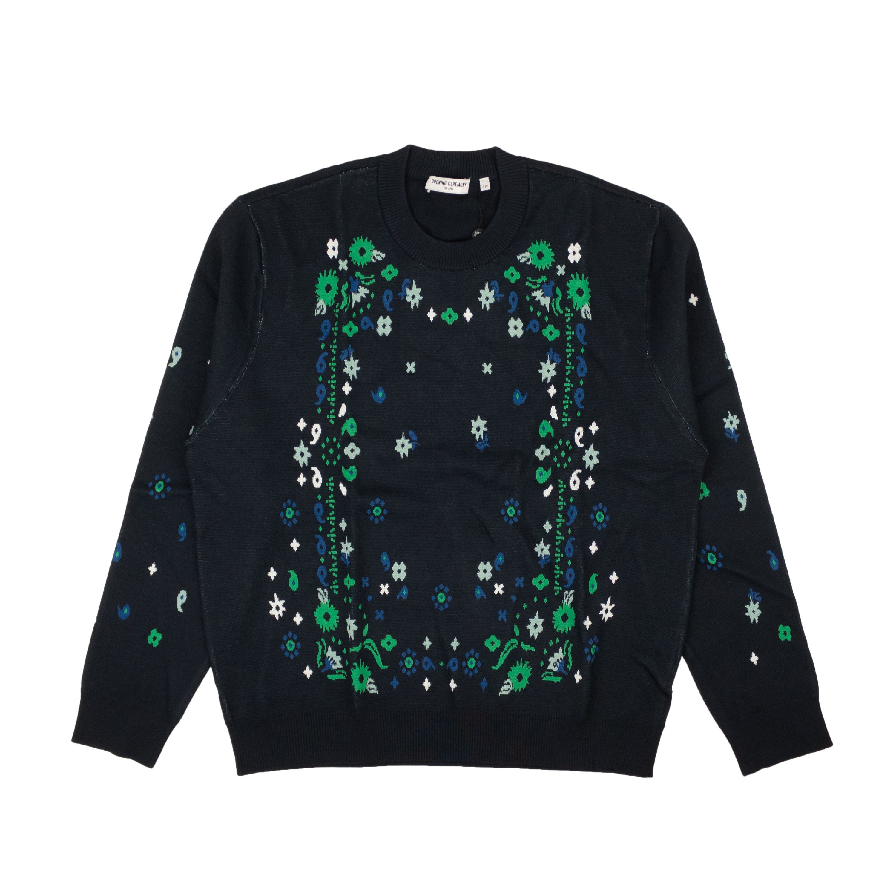 image of Opening Ceremony Navy Jacquard Floral Bandana Sweater Top Size L, Men's