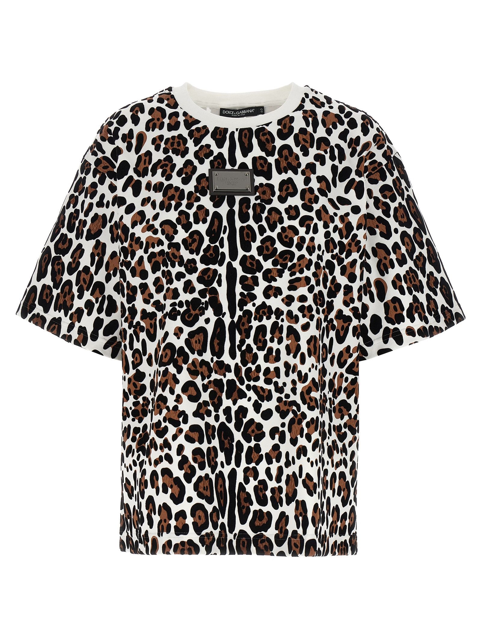 Dolce & Gabbana Animal Print Logo Plaque T-Shirt Size XS / US 0-2 / IT 36-38 - 1 Thumbnail