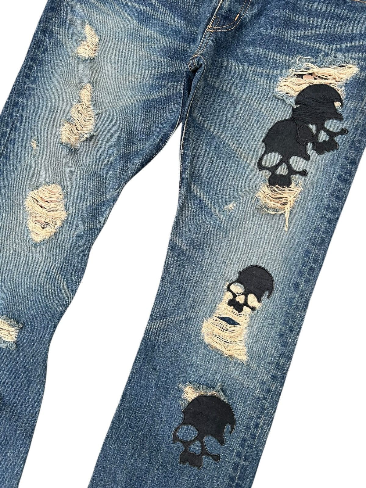 Kapital Flare Skull Stud Muffin Japanese Punk Distressed Denim Jeans Size US 35 - 4 Thumbnail