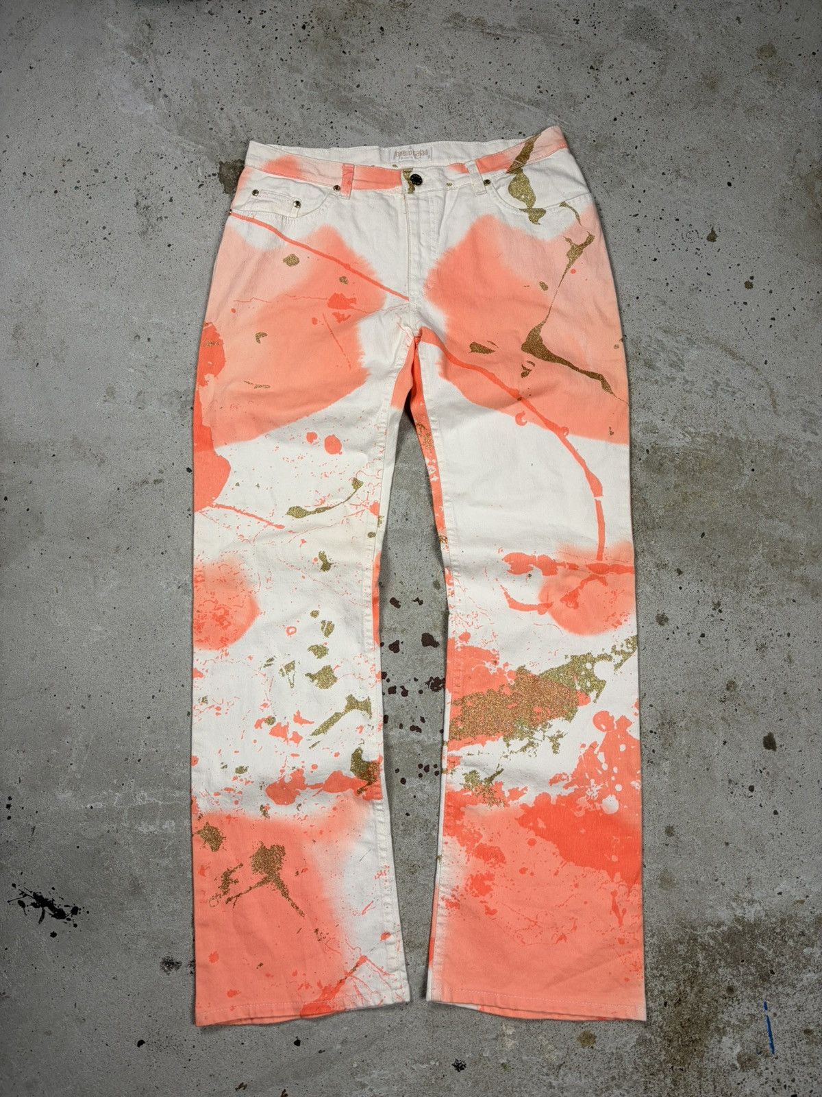 Roberto Cavalli SS 2001 Roberto Cavalli Gold Splash Painter Bootcut Pants Size 32" / US 10 / IT 46 - 2 Thumbnail