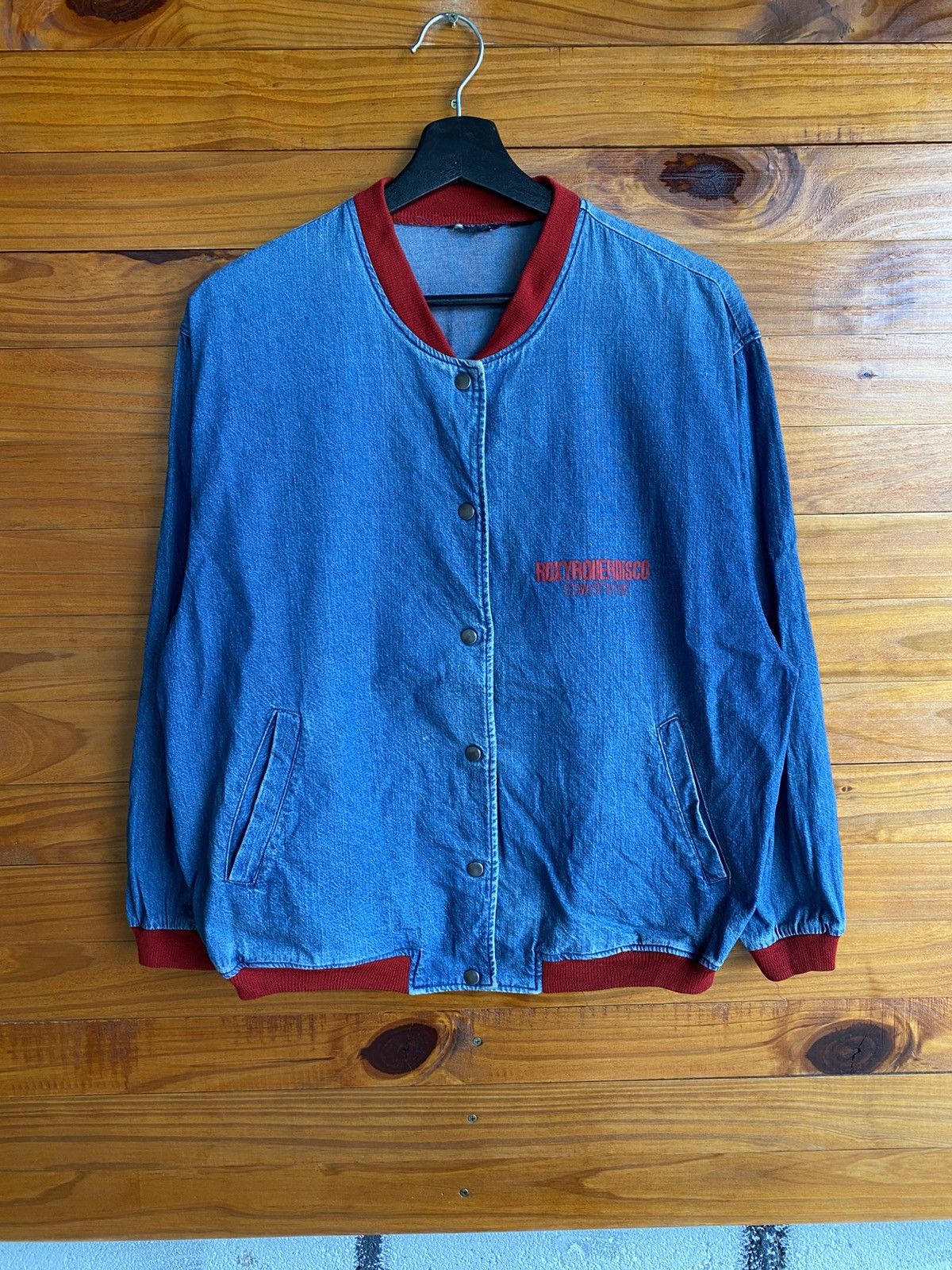 Japanese Brand Vintage Roxy Riders Co Denim Varsity Jacket Blue Red Collar Size US M / EU 48-50 / 2 - 3 Thumbnail