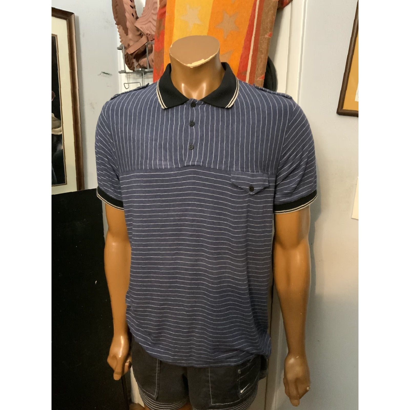 Vintage VINTAGE Morphine Generation Polo Shirt Stripe Blue White S/S Pocket Rayon L Men Size US L / EU 52-54 / 3 - 7 Thumbnail