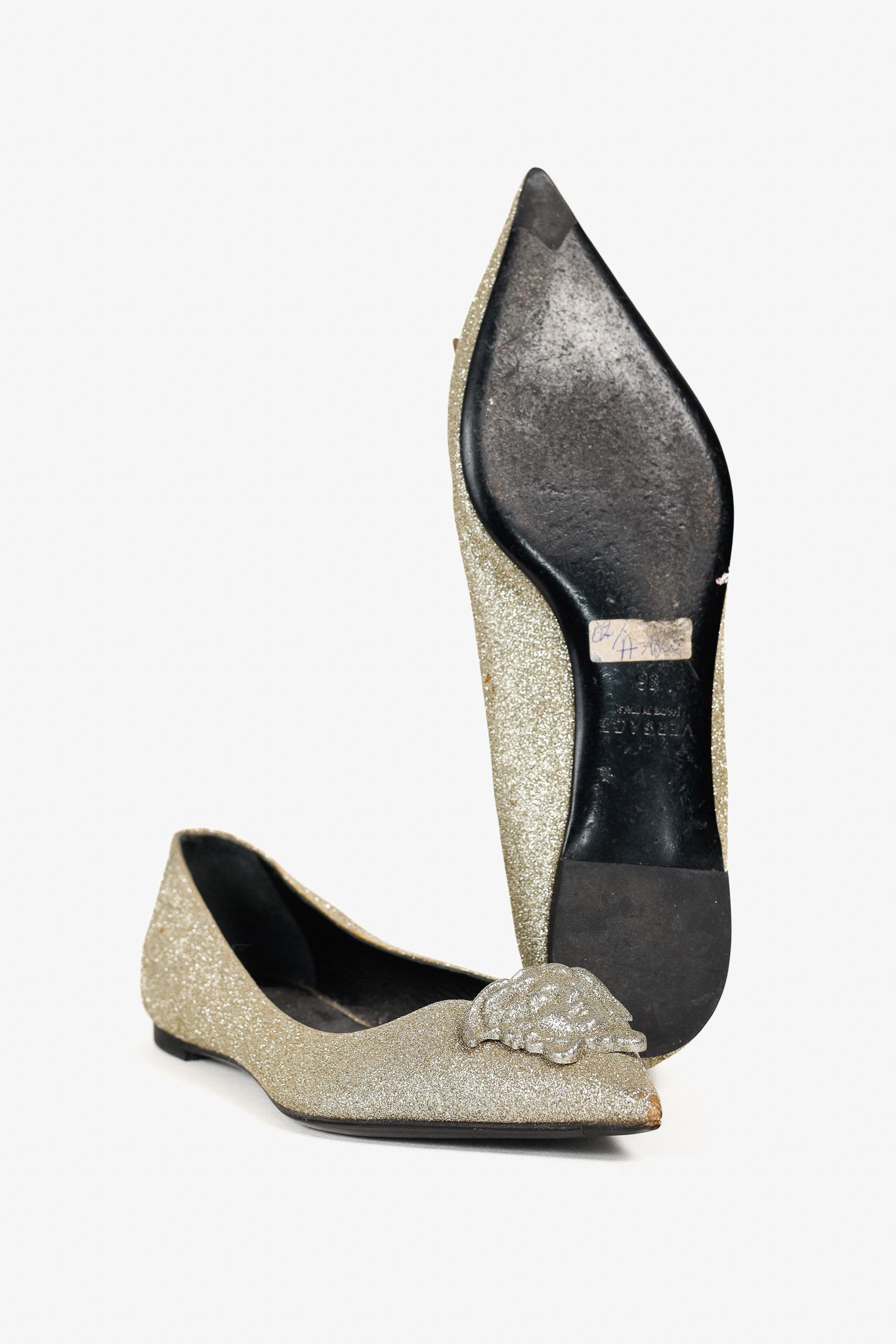 Versace Versace Palazzo Gold Medusa Glitter Pointed-Toe Flats Size US 5.5 / IT 35.5 - 5 Thumbnail