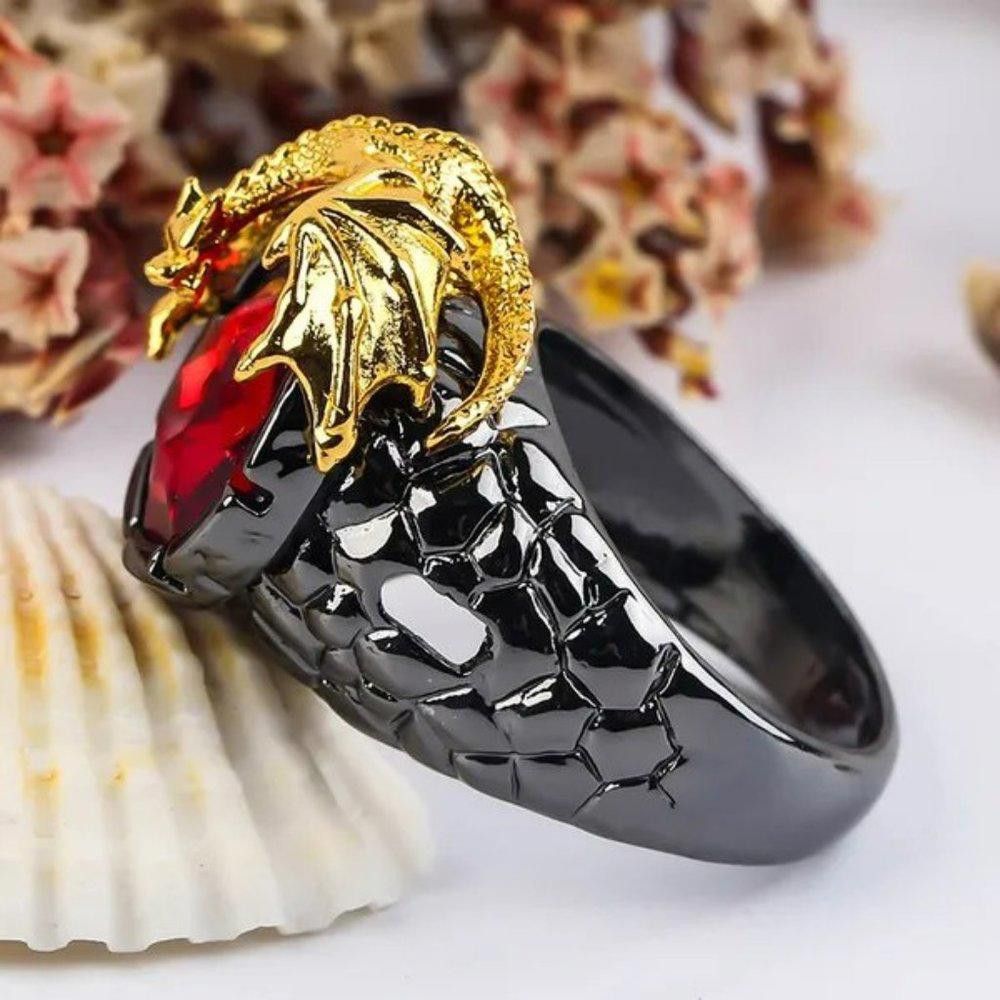Designer 925 Sterling Silver Domineering Golden Dragon Ring Size ONE SIZE - 4 Thumbnail