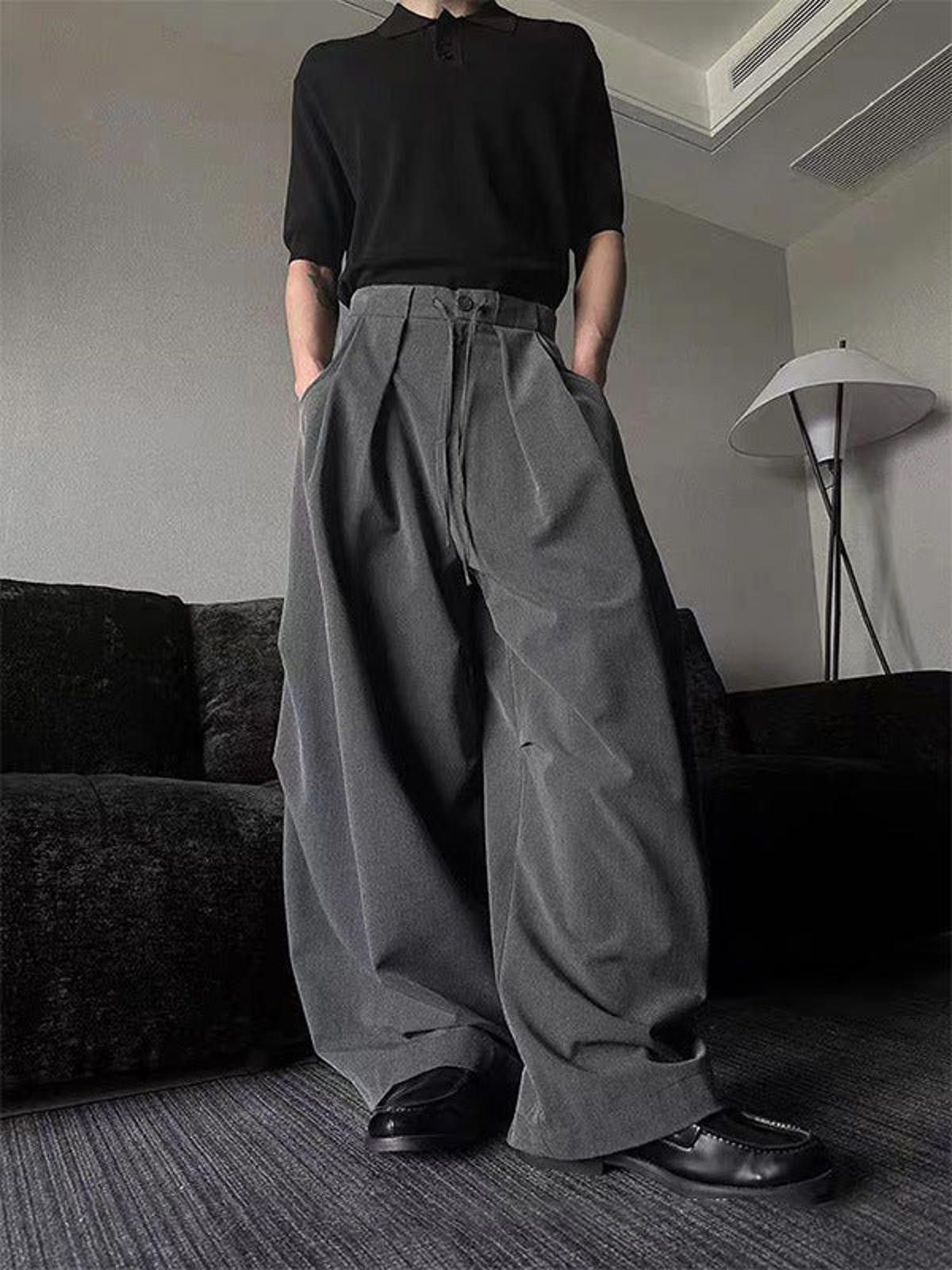 Vintage Gray Wide Leg Pleated Casual Pants, Baggy Fit Pants Size US 32 / EU 48 - 3 Thumbnail
