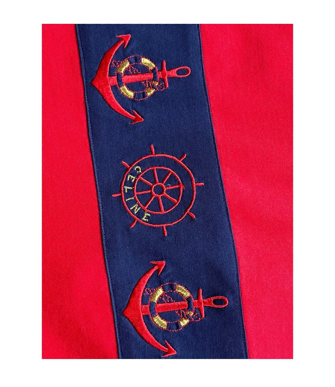 Celine Vintage Celine Paris Red Tshirt with a navy panel Emroidered Size US M / EU 48-50 / 2 - 6 Thumbnail