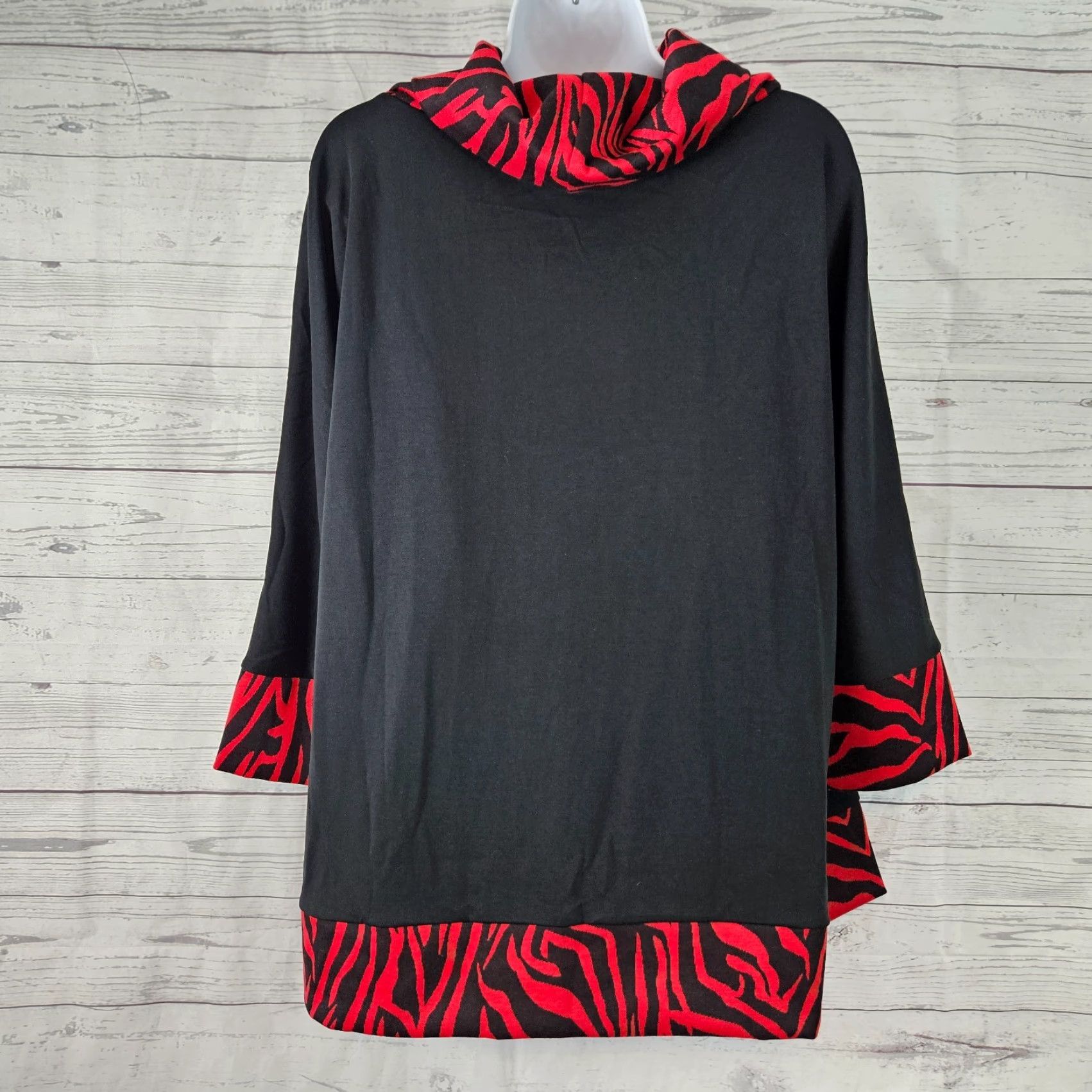 Vintage Carine Blouse Shirt Womens XL Black Red Animal Print 3/4 Sleeve Cowl Neck Size XL / US 12-14 / IT 48-50 - 3 Thumbnail